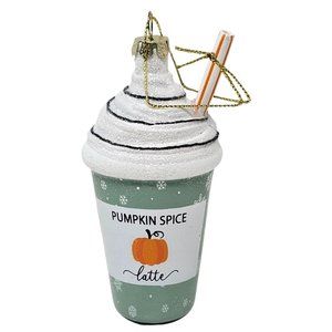 4" Pumpkin Spice Latte Glass Coffee Ornament, Christmas Party Decor Gift